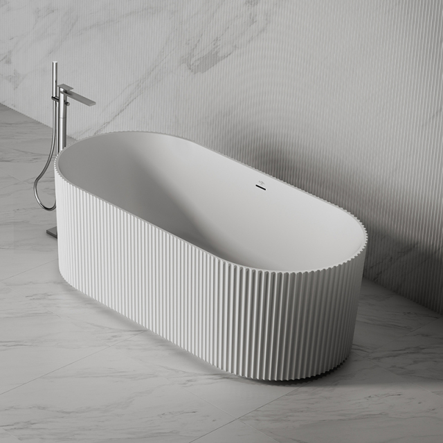 Quality Wholesale Unique Design Oval Vertical line Stripes Fluted Freestanding Solid Surface Bathtub TW-8681