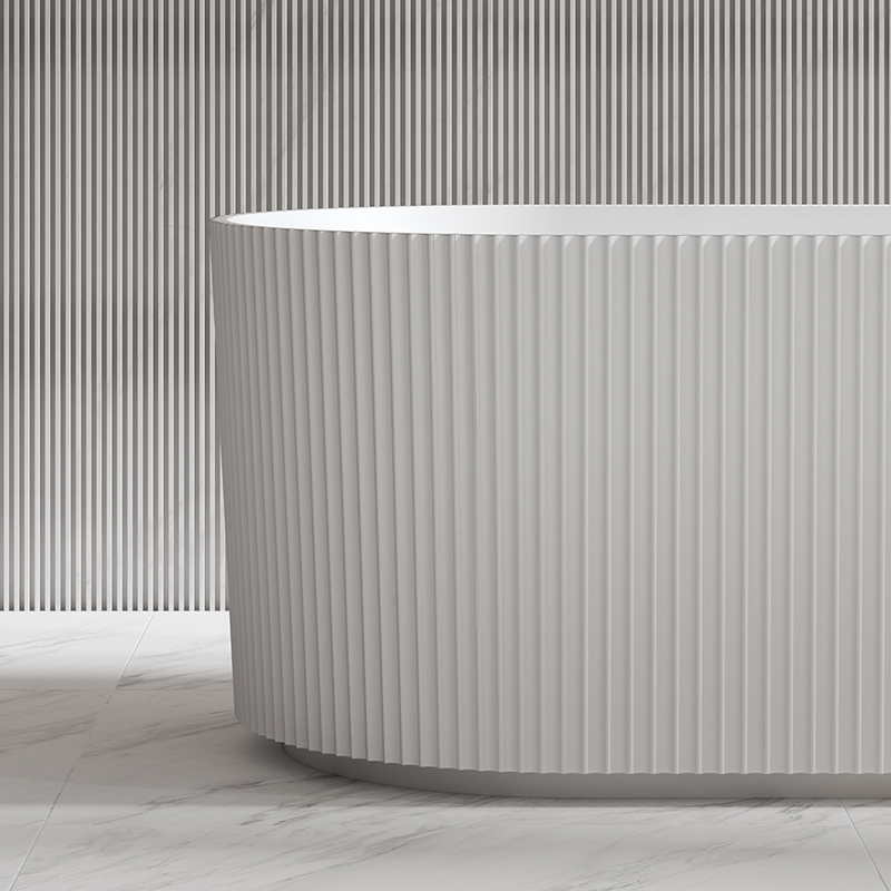 Quality Wholesale Unique Design Oval Vertical line Stripes Fluted Freestanding Solid Surface Bathtub TW-8681