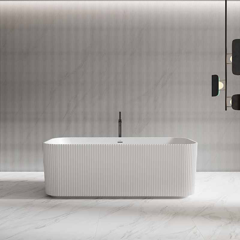 Factory Supply Quality Assurance Rectangle Vertical line Stripes Groove Freestanding Solid Surface Bathtub With Lights TW-8682