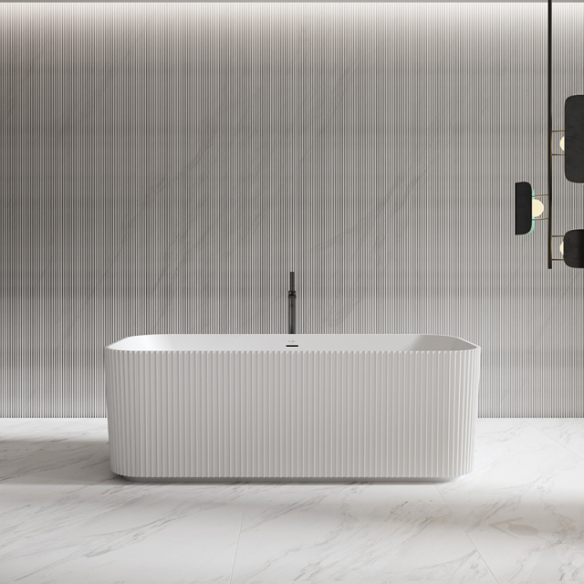 Factory Supply Quality Assurance Rectangle Vertical line Stripes Groove Freestanding Solid Surface Bathtub With Lights TW-8682