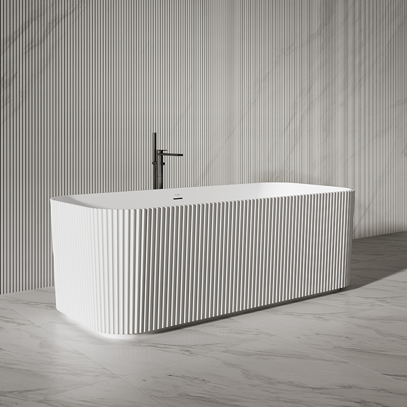 Factory Supply Quality Assurance Rectangle Vertical line Stripes Groove Freestanding Solid Surface Bathtub With Lights TW-8682