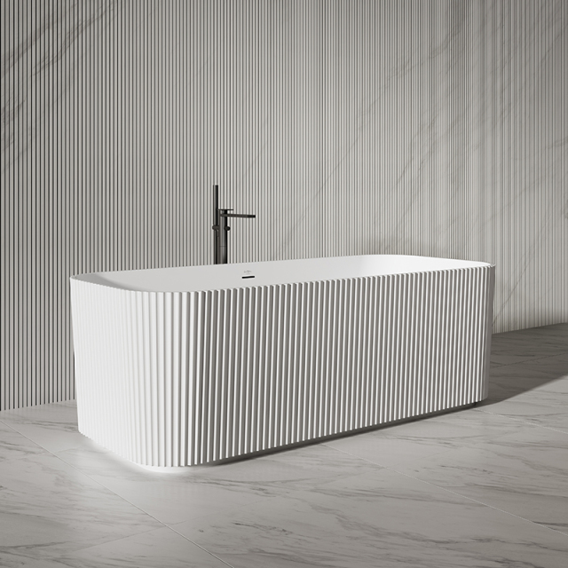 Factory Supply Quality Assurance Rectangle Vertical line Stripes Groove Freestanding Solid Surface Bathtub With Lights TW-8682