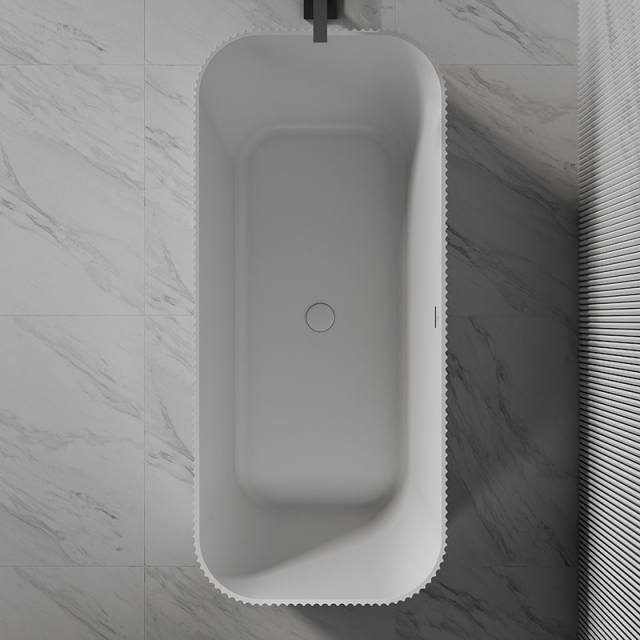 Factory Supply Quality Assurance Rectangle Vertical line Stripes Groove Freestanding Solid Surface Bathtub With Lights TW-8682