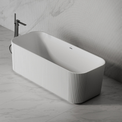 Factory Supply Quality Assurance Rectangle Vertical line Stripes Groove Freestanding Solid Surface Bathtub With Lights TW-8682