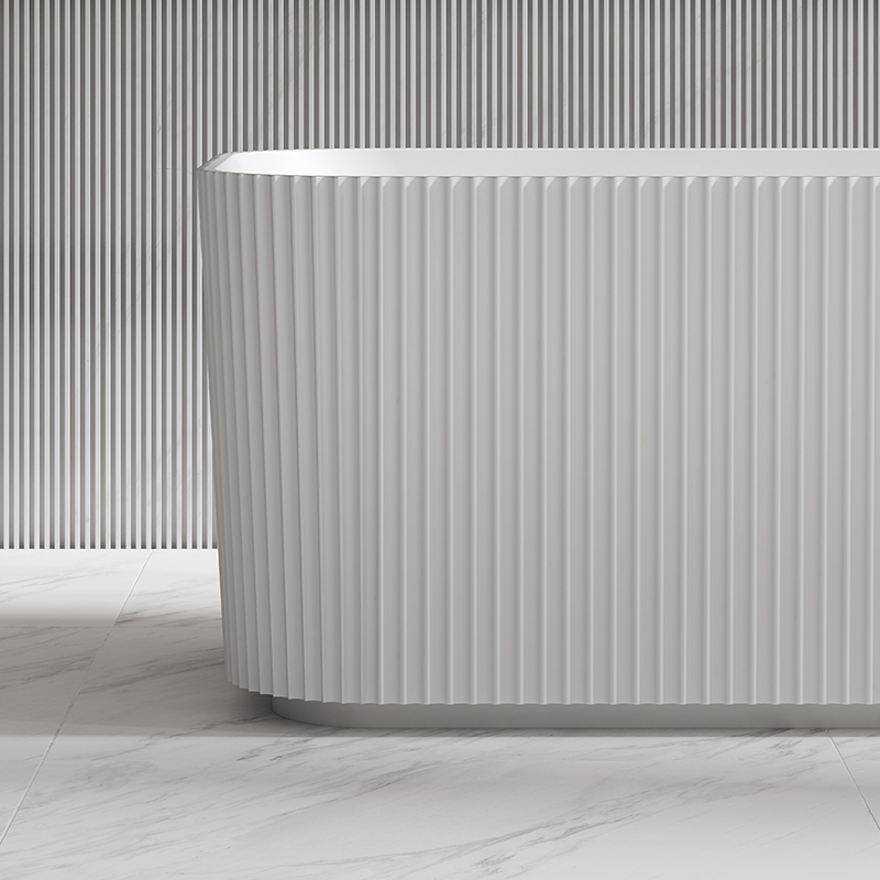 Factory Supply Quality Assurance Rectangle Vertical line Stripes Groove Freestanding Solid Surface Bathtub With Lights TW-8682