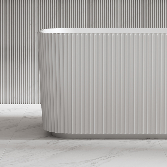 Factory Supply Quality Assurance Rectangle Vertical line Stripes Groove Freestanding Solid Surface Bathtub With Lights TW-8682