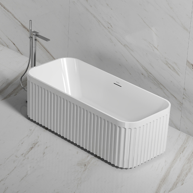 China Wholesale Factory Rectangle V-Groove Freestanding Acrylic Fluted Tubs TW-7112