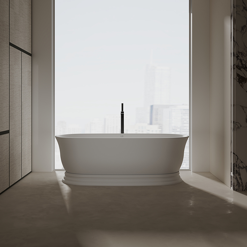 Manufacturer Oval Freestanding Artificial Stone Bathtub XA-8898