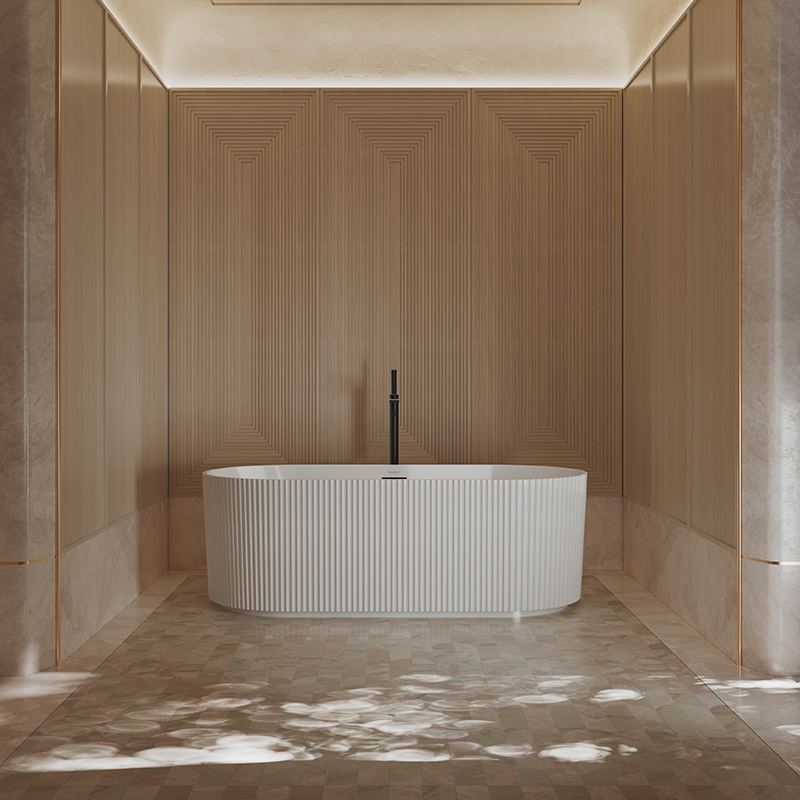 Factory Supply Quality Assurance Fluted Oval Vertical line Stripes Freestanding Acrylic Bathtub TW-7681