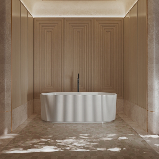 Factory Supply Quality Assurance Fluted Oval Vertical line Stripes Freestanding Acrylic Bathtub TW-7681