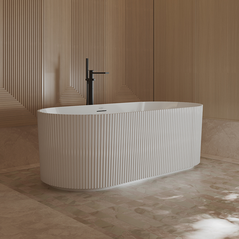 Factory Supply Quality Assurance Fluted Oval Vertical line Stripes Freestanding Acrylic Bathtub TW-7681