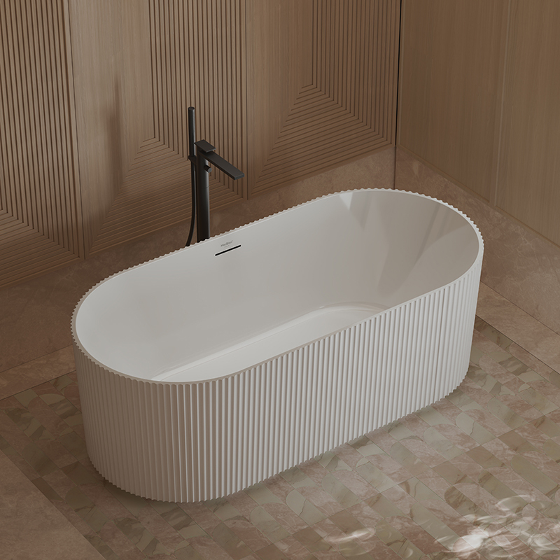 Factory Supply Quality Assurance Fluted Oval Vertical line Stripes Freestanding Acrylic Bathtub TW-7681