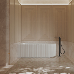 Quality Wholesale Unique Design Freestanding 2 Wall Corner Groove Acrylic Vertical line Stripes Fluted Bathtub TW-7683L