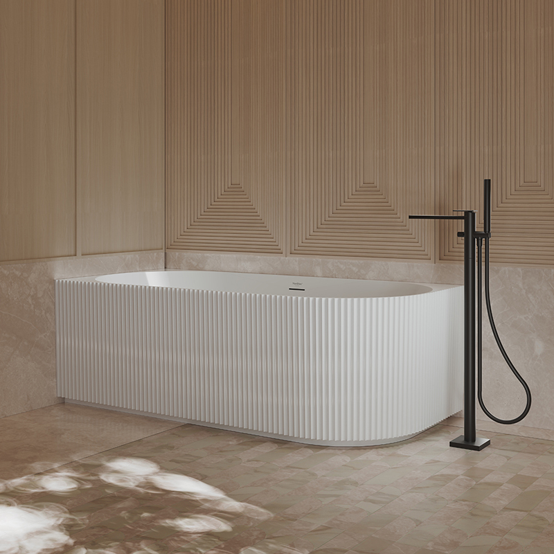 Quality Wholesale Unique Design Freestanding 2 Wall Corner Groove Acrylic Vertical line Stripes Fluted Bathtub TW-7683L