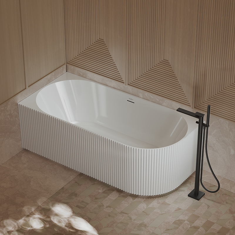 Quality Wholesale Unique Design Freestanding 2 Wall Corner Groove Acrylic Vertical line Stripes Fluted Bathtub TW-7683L