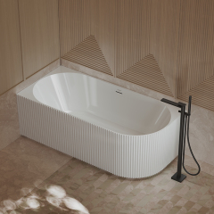 Quality Wholesale Unique Design Freestanding 2 Wall Corner Groove Acrylic Vertical line Stripes Fluted Bathtub TW-7683L