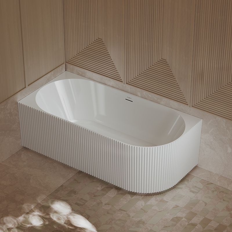 Quality Wholesale Unique Design Freestanding 2 Wall Corner Groove Acrylic Vertical line Stripes Fluted Bathtub TW-7683L