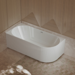 Quality Wholesale Unique Design Freestanding 2 Wall Corner Groove Acrylic Vertical line Stripes Fluted Bathtub TW-7683L