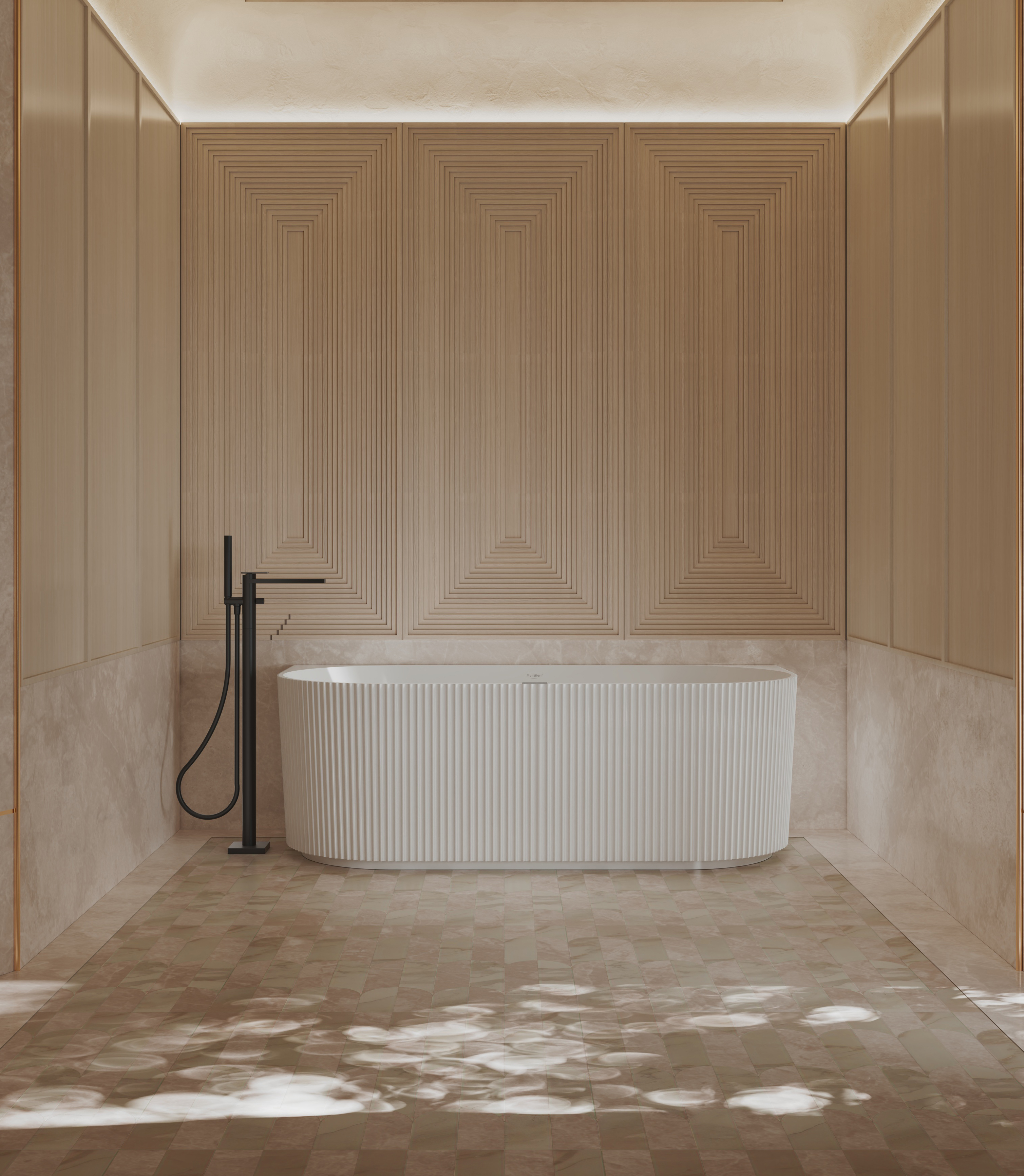 Manufacturer Back To Wall Fluted Finishes Vertical line Stripes Acrylic Bathtub TW-7686