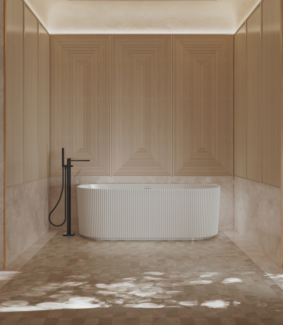 Manufacturer Back To Wall Fluted Finishes Vertical line Stripes Acrylic Bathtub TW-7686