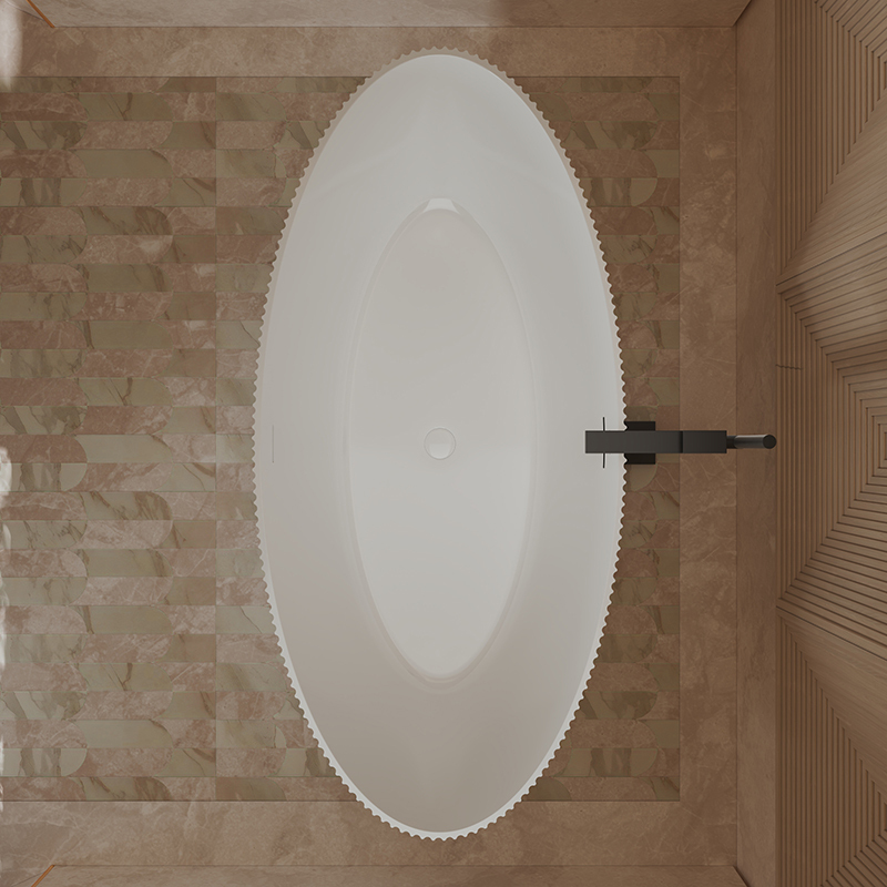 Manufacturer Modern Design Oval Freestanding Fluted Vertical line Stripes Acrylic Bathtub  TW-7687