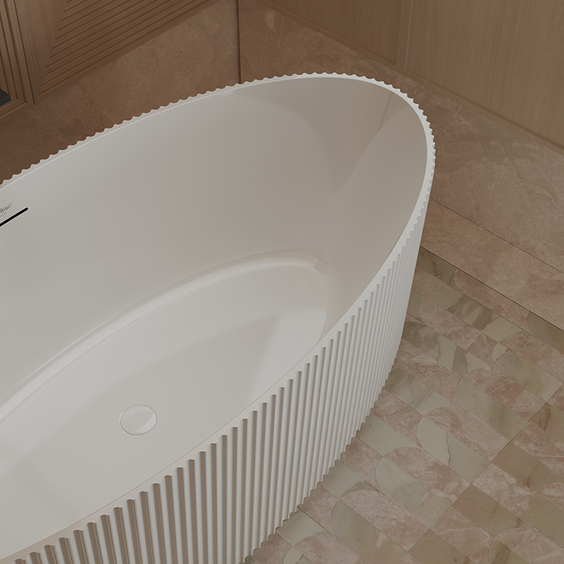 Manufacturer Modern Design Oval Freestanding Fluted Vertical line Stripes Acrylic Bathtub  TW-7687