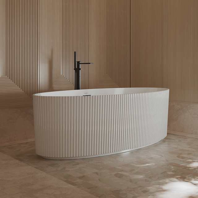 Manufacturer Modern Design Oval Freestanding Fluted Vertical line Stripes Acrylic Bathtub  TW-7687