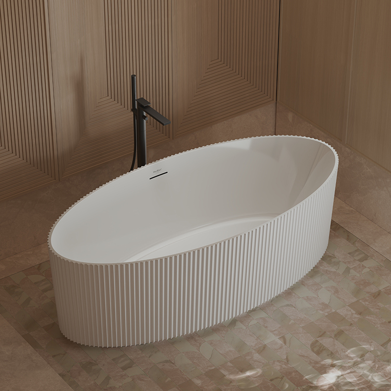 Manufacturer Modern Design Oval Freestanding Fluted Vertical line Stripes Acrylic Bathtub  TW-7687