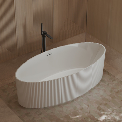 Manufacturer Modern Design Oval Freestanding Fluted Vertical line Stripes Acrylic Bathtub  TW-7687