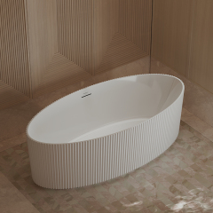 Manufacturer Modern Design Oval Freestanding Fluted Vertical line Stripes Acrylic Bathtub  TW-7687