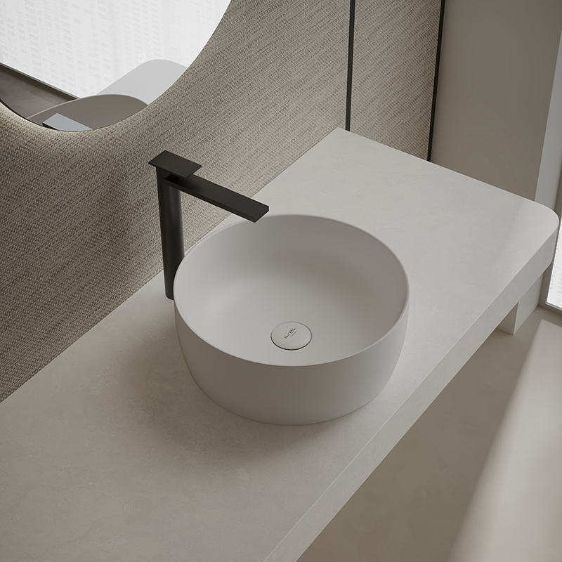 Wholesale High End Quality Round Above Counter Vessel Solid Surface Bathroom Sink TW-A105