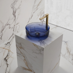 Wholesale High End Quality Above Counter Blue Clear Resin Bathroom Sink TW-A105T