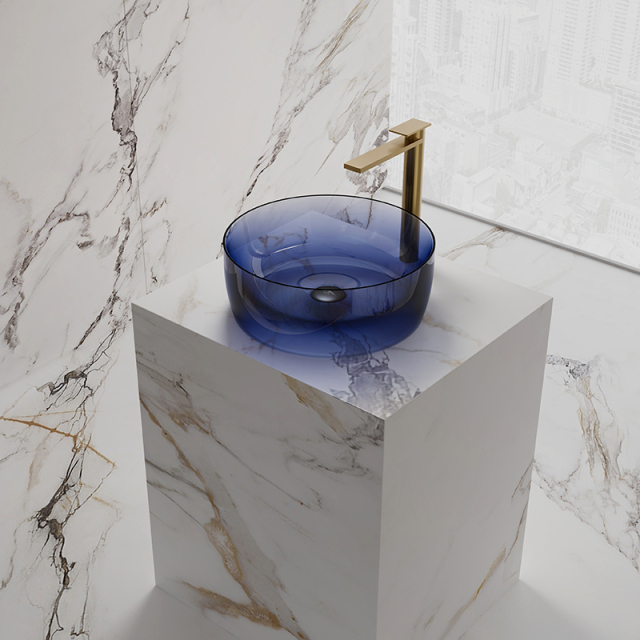 Wholesale High End Quality Above Counter Blue Clear Resin Bathroom Sink TW-A105T