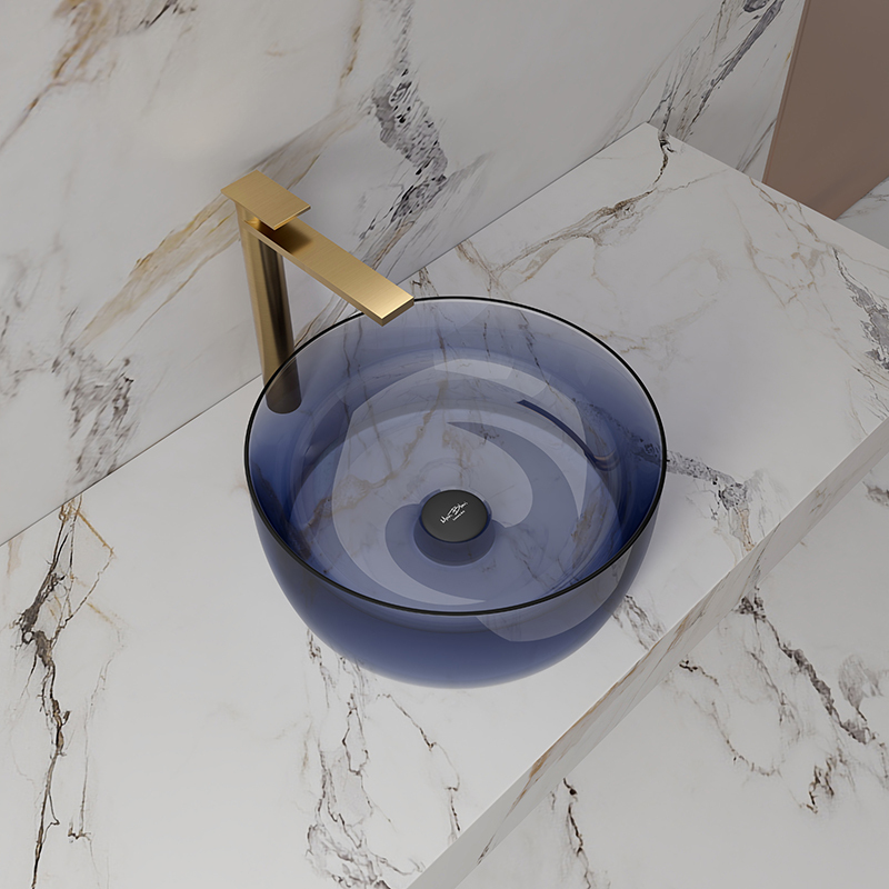 Wholesale High End Quality Above Counter Blue Clear Resin Bathroom Sink TW-A105T