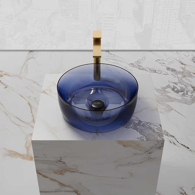 Wholesale High End Quality Above Counter Blue Clear Resin Bathroom Sink TW-A105T