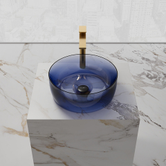 Wholesale High End Quality Above Counter Blue Clear Resin Bathroom Sink TW-A105T