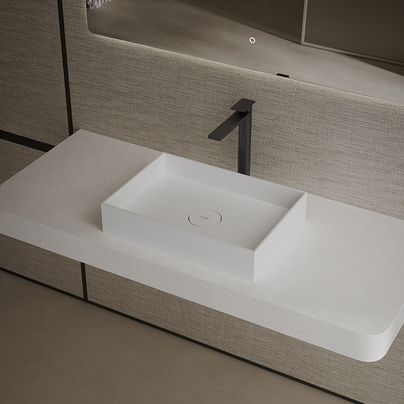Quality Wholesale Unique Design Rectangle Above Counter Top Solid Surface Wash Hand Basin TW-A112