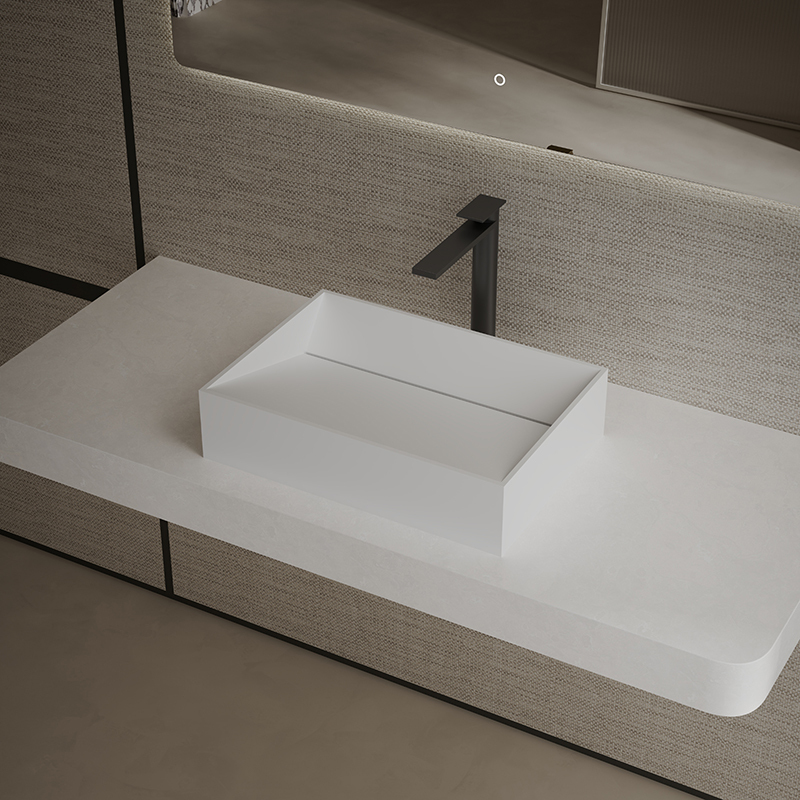 Factory Supply Quality Assurance Rectangle Above Counter Top Solid Surface Wash Hand Basin TW-A113
