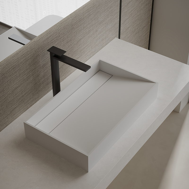 Popular Wholesale Designer Rectangle Above Counter Top Solid Surface Wash Hand Basin TW-A160