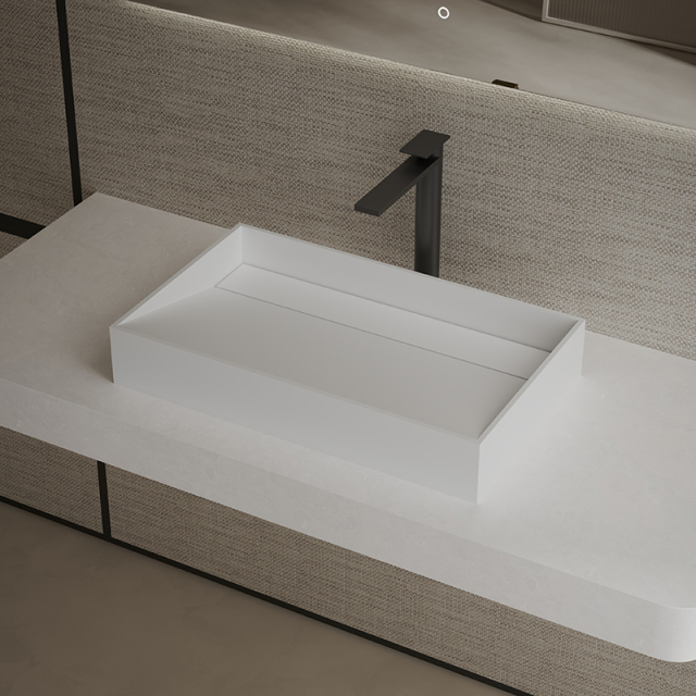 Popular Wholesale Designer Rectangle Above Counter Top Solid Surface Wash Hand Basin TW-A160