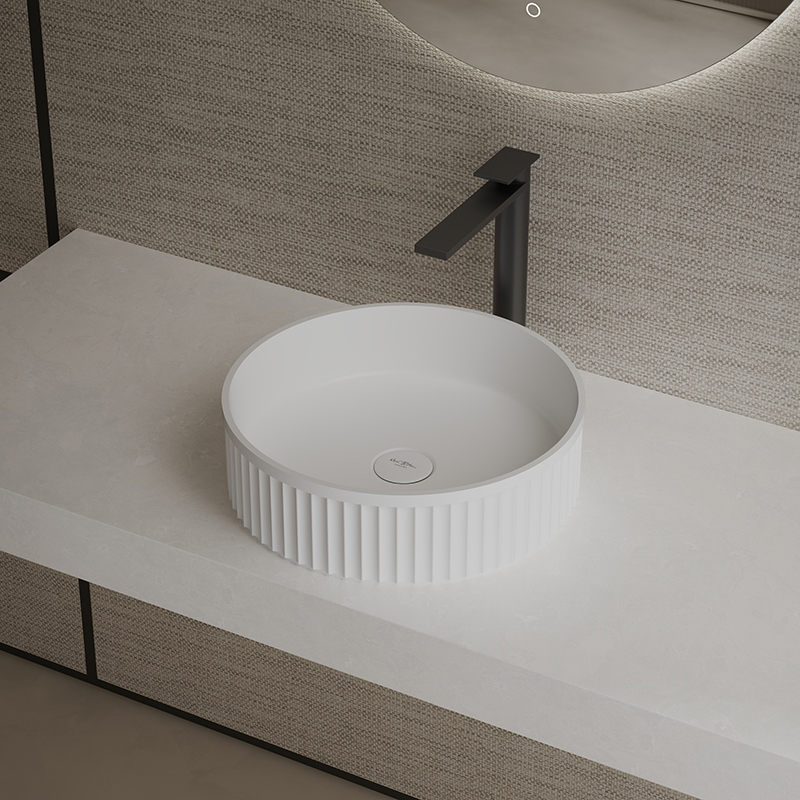 Factory Supply Quality Assurance Artificial Stone Round Above Counter Top Wash Basin TW-A8129