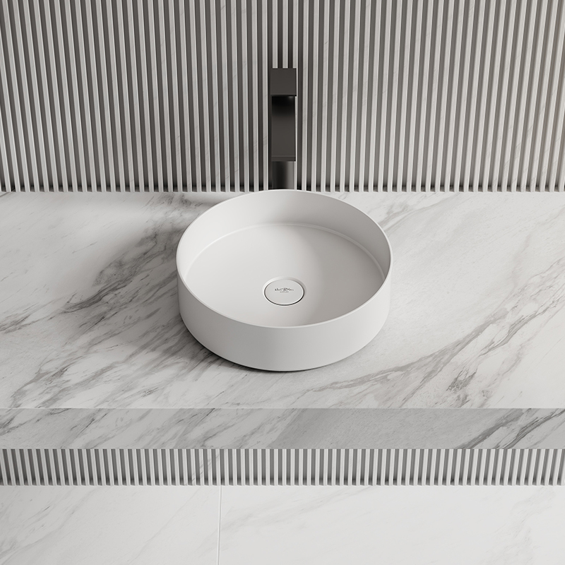 China Wholesale Factory Round Above Counter Top Artificial Stone Wash Basin XA-A10