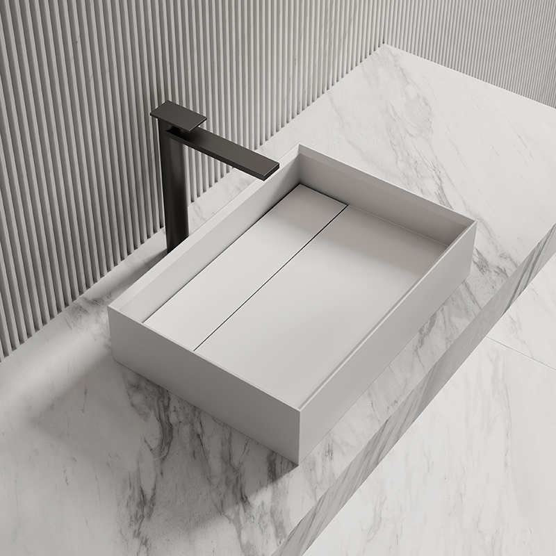 Factory Wholesale Rectangle Above Counter Top Resin Stone Wash Basin XA-A32D