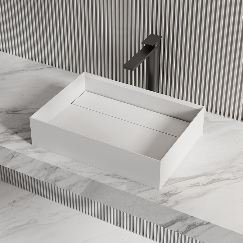 Factory Wholesale Rectangle Above Counter Top Resin Stone Wash Basin XA-A32D
