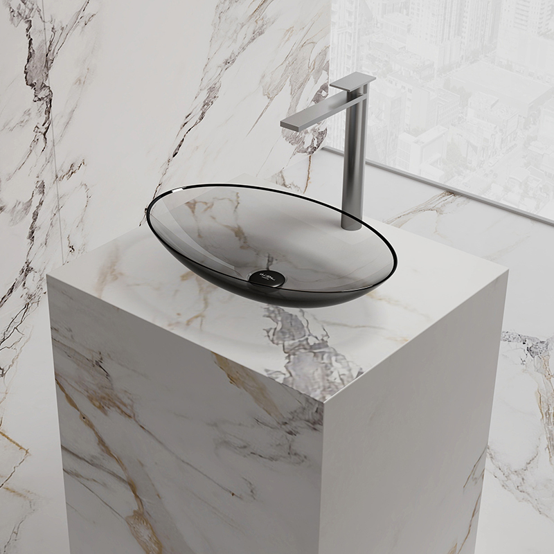 Popular Wholesale Designer Oval Above Counter Top Transparent Wash Hand Basin TW-A73T