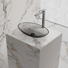 Popular Wholesale Designer Oval Above Counter Top Transparent Wash Hand Basin TW-A73T