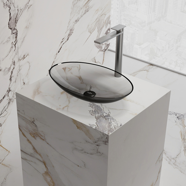 Popular Wholesale Designer Oval Above Counter Top Transparent Wash Hand Basin TW-A73T