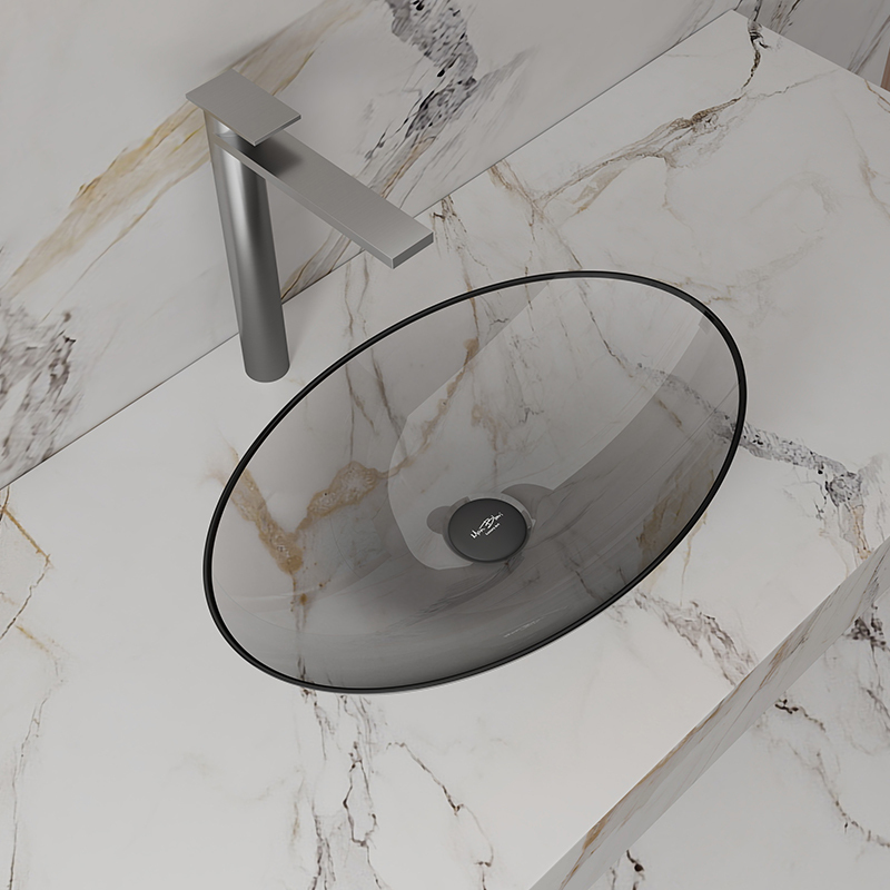 Popular Wholesale Designer Oval Above Counter Top Transparent Wash Hand Basin TW-A73T