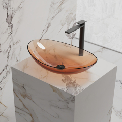 Popular Wholesale Designer Oval Above Counter Top Transparent Wash Hand Basin TW-A76T