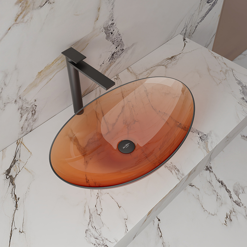 Popular Wholesale Designer Oval Above Counter Top Transparent Wash Hand Basin TW-A76T